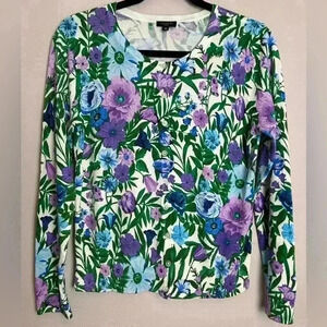 NWT Talbots Petites Floral Cardigan Sweater Medium Button Front Long Sleeves